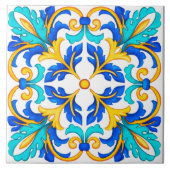 Keramik im mediterranen Blumenstil. Fliese (Vorderseite)
