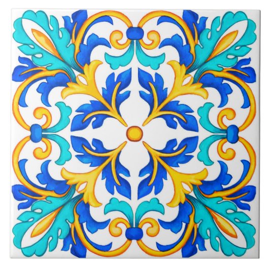 Keramik im mediterranen Blumenstil. Fliese (Vorderseite)