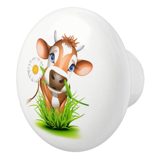 Keramik-Kabinett Griff-Gänseblümchen die Kuh Keramikknauf (Rechts)