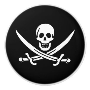 Keramik Kabinett Knob Pirate Skull & Blades Keramikknauf