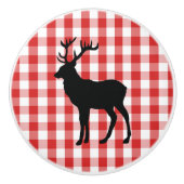 Keramik Kabinett Knob Red Kariert & Elk Keramikknauf (Vorderseite)