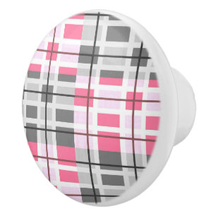 Keramik Kabinett Knob-Rosa & Grau Kariert Keramikknauf