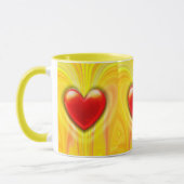 Keramik Kaffee Tasse gelb rotes Herzdesign. (Links)