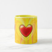 Keramik Kaffee Tasse gelb rotes Herzdesign. (Zentrum)