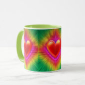Keramik Kaffee Tasse psychedelisches Herzdesign. (Vorderseite Links)