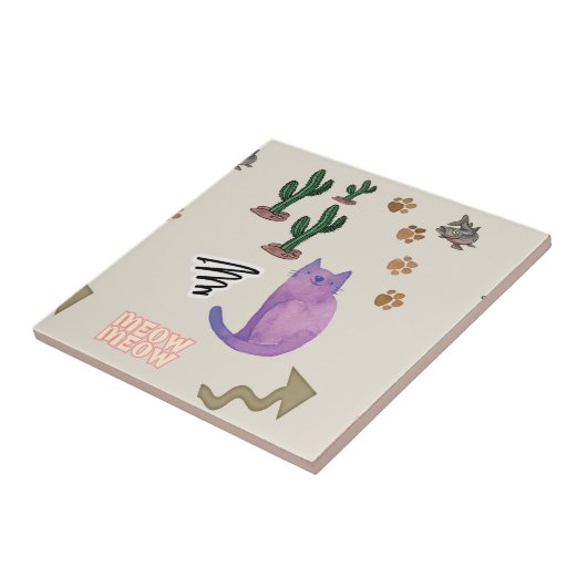 Keramik Katzenfisch Kaktus Meow Paws Fliese (Seite)