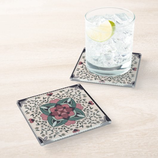 Keramik, klein (4,25" x 4,25") glasuntersetzer (Schrägansicht)