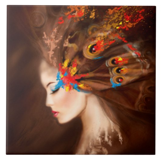 Keramik Kleine Frau Schmetterling Groß(6" X 6") Fliese (Vorderseite)