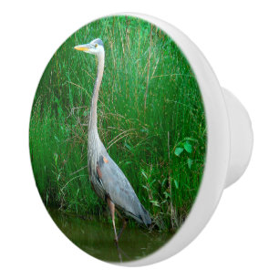 KERAMIK KNOB/ BLAU HERON STEHEND IN POND KERAMIKKNAUF
