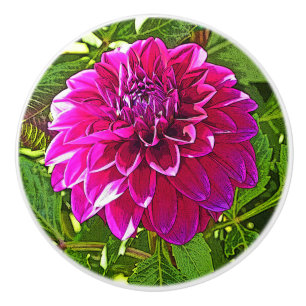 KERAMIK KNOB MIT PINK DAHLIA KERAMIKKNAUF
