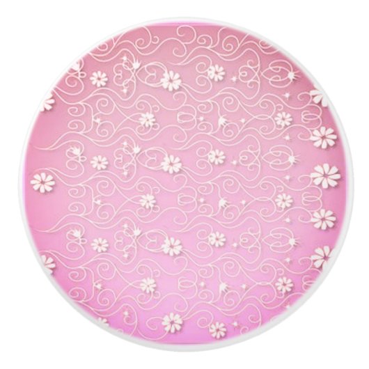 KERAMIK KNOB MIT WEISSEN BLUMENDESIGN. KERAMIKKNAUF (Vorderseite)