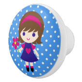 Keramik Knob/Niedliches Mädchen mit Blume und Polk Keramikknauf (Rechts)