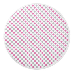 Keramik Knob/Rosa und Graue Polka-Punkte Keramikknauf