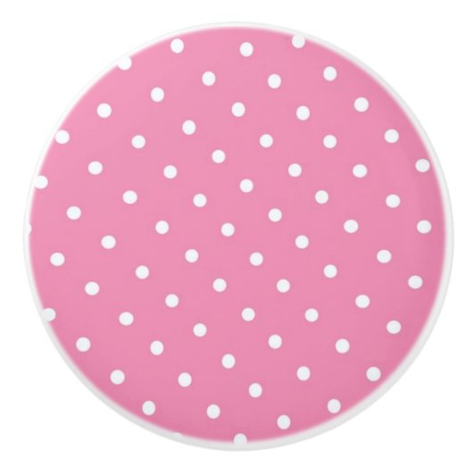 Keramik Knob/Weiß Polka Dots-Rosa Hintergrund Keramikknauf (Vorderseite)