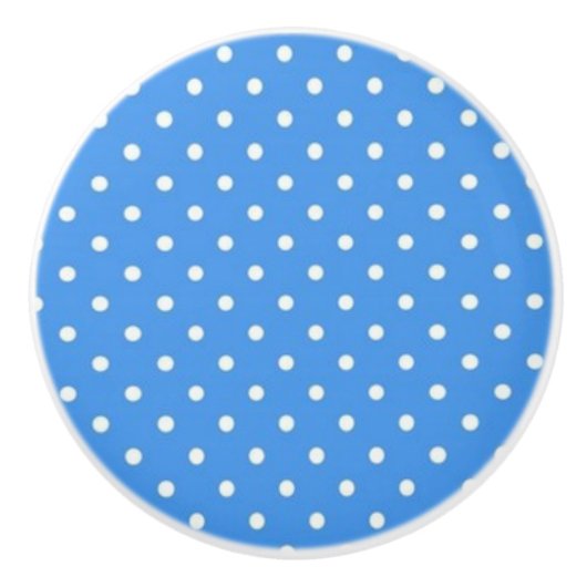 Keramik Knob/White Polka Dots-Blue Hintergrund Keramikknauf (Vorderseite)