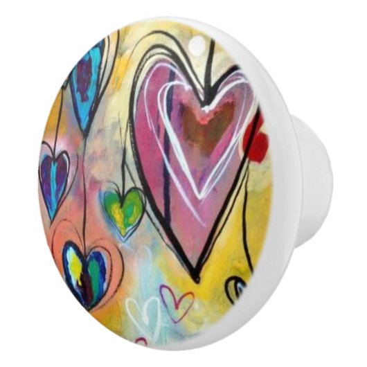 Keramik Knobs - Design Mehrfarbiger Herzen 2 Keramikknauf (Rechts)
