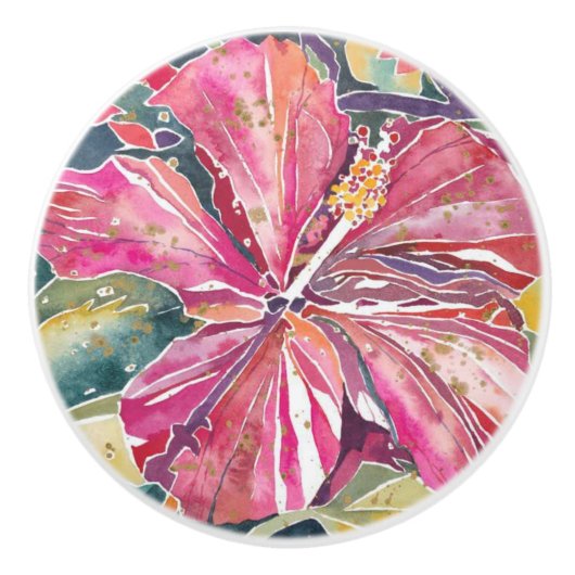 Keramik Knobs - Hibiskus Blume Keramikknauf (Vorderseite)