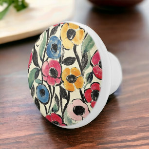Keramik Knobs mit hellgestrichenen Blume Keramikknauf