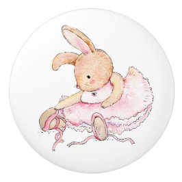 Keramik Knobs - Rabbit Ballerina in rosa Keramikknauf