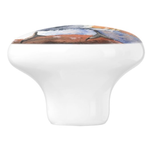 Keramik Knobs - Wasserfarben Blauer Vogel Keramikknauf (Seitenansicht)