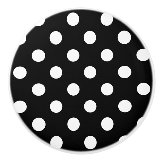 Keramik Knobs - weiße Polka Dots schwarzer Hinterg Keramikknauf (Vorderseite)
