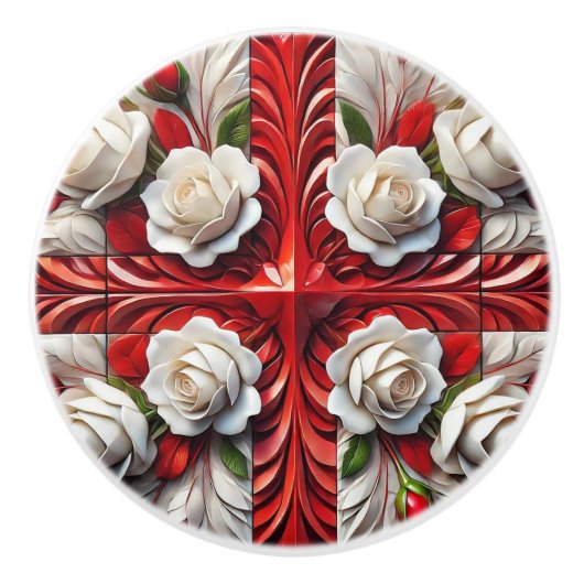 Keramik Knopf ziehen mit englischen Rose Keramikknauf (Vorderseite)