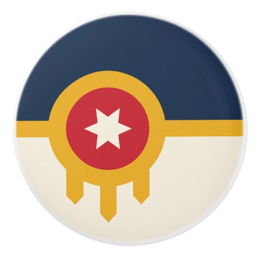 Keramik Knöpfe ziehen mit Fahne von Tulsa, Oklahom Keramikknauf (Vorderseite)