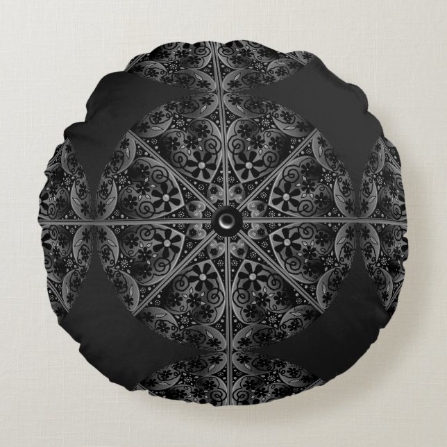Keramik Lace Black Rundes Kissen (Vorderseite)