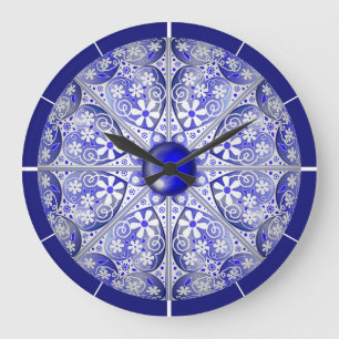 Keramik Lace Blue of Greece Große Wanduhr