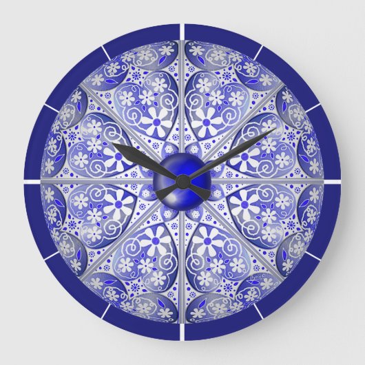 Keramik Lace Blue of Greece Große Wanduhr (Vorderseite)