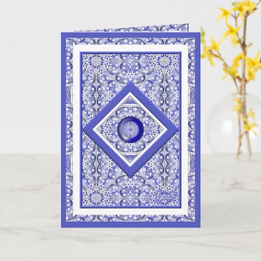 Keramik Lace Blue of Greece Karte (Gelbe Blume)