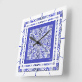 Keramik Lace Blue of Greece Quadratische Wanduhr (Winkel)