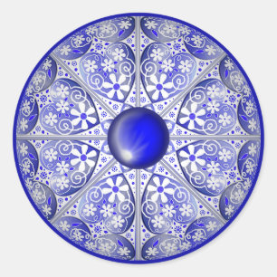 Keramik Lace Blue of Greece Runder Aufkleber