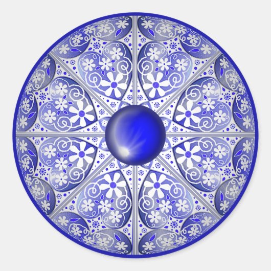 Keramik Lace Blue of Greece Runder Aufkleber (Vorderseite)