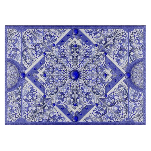 Keramik Lace Blue of Greece Schneidebrett (Vorderseite)