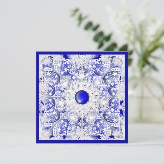 Keramik Lace Blue of Greece & Snowflake Einladung (Stehend Vorderseite)