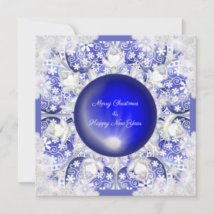 Keramik Lace Blue of Greece & Snowflake Feiertagskarte