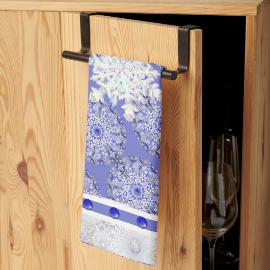 Keramik Lace Blue of Greece & Snowflake Geschirrtuch (Drittel gefaltet)
