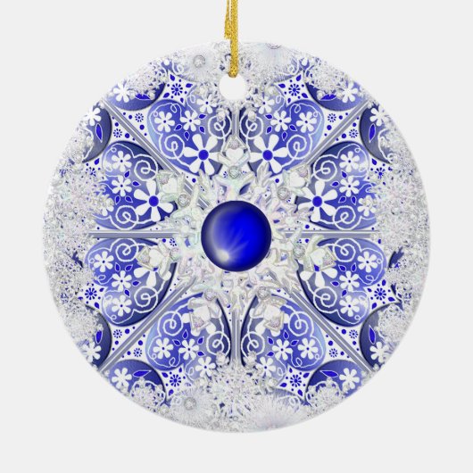 Keramik Lace Blue of Greece & Snowflake Keramik Ornament (Hinten)