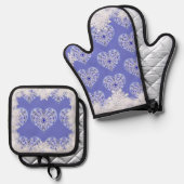 Keramik Lace Blue of Greece & Snowflake Ofenhandschuh & Topflappen-Set (Vorderseite/Rückseite)