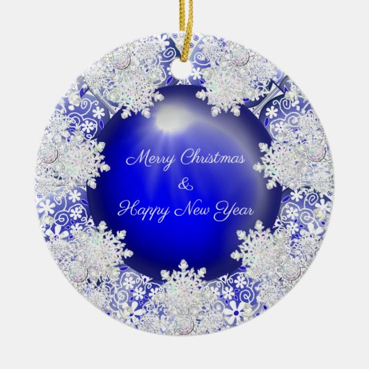 Keramik Lace Blue of Greece & Snowflake Ornament (Vorne)