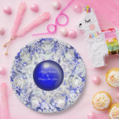 Keramik Lace Blue of Greece & Snowflake Pappteller (Party)