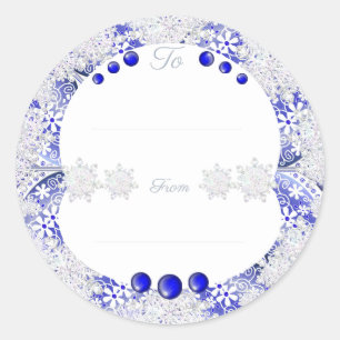 Keramik Lace Blue of Greece & Snowflake Runder Aufkleber