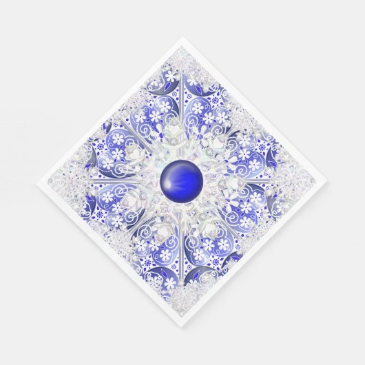 Keramik Lace Blue of Greece & Snowflake Serviette (Ecke)