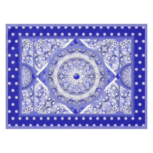 Keramik Lace Blue of Greece & Snowflake Tischdecke (Vorderseite (Horizontal))