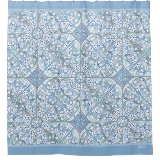 Keramik Lace Light Blue Duschvorhang (Vorderseite)