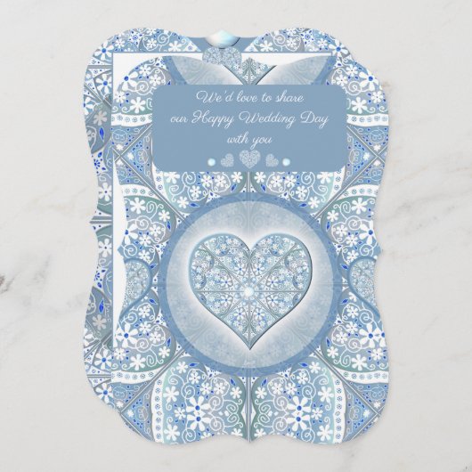 Keramik Lace Light Blue Einladung (Vorne/Hinten)