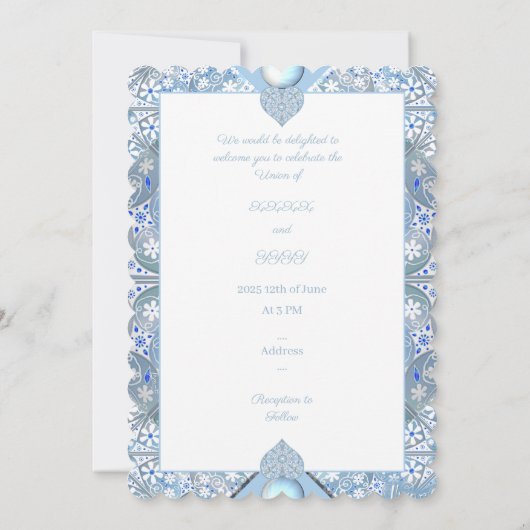 Keramik Lace Light Blue Einladung (Rückseite)