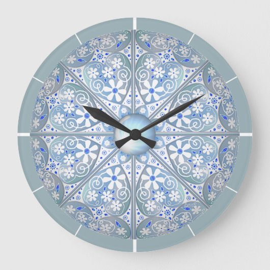 Keramik Lace Light Blue Große Wanduhr (Vorderseite)