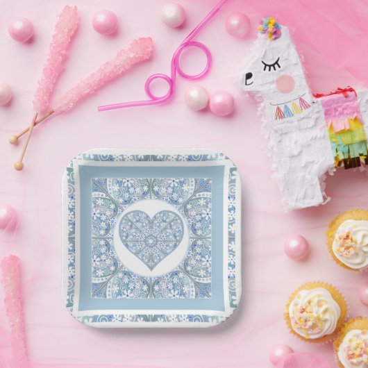 Keramik Lace Light Blue Pappteller (Party)